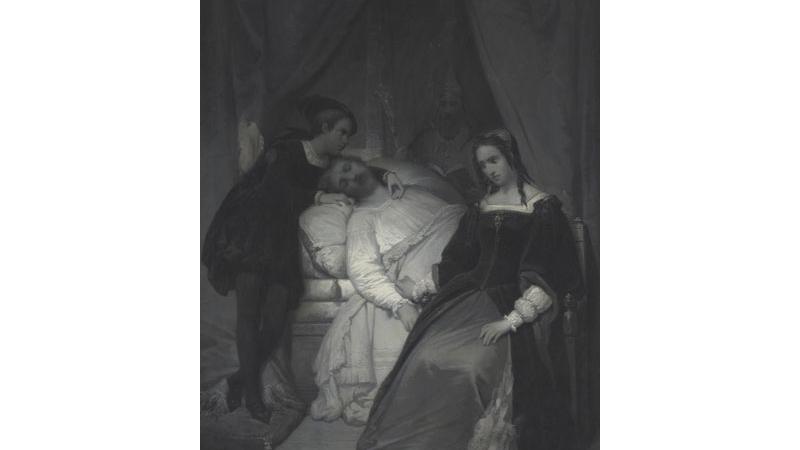 Juana la loca y la muerte de Felipe el Hermoso.
Raymond Auguste Quinsac Monvoisin,
Óleo sobre tela, 1867,
Archivo CNCR